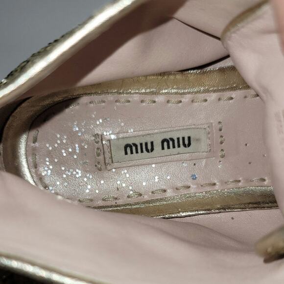 MIU MIU Gold Glitter High Tops w Silver Studded Cap Toe Sneakers, sz 38 EU/ 8 US - Picture 15 of 16